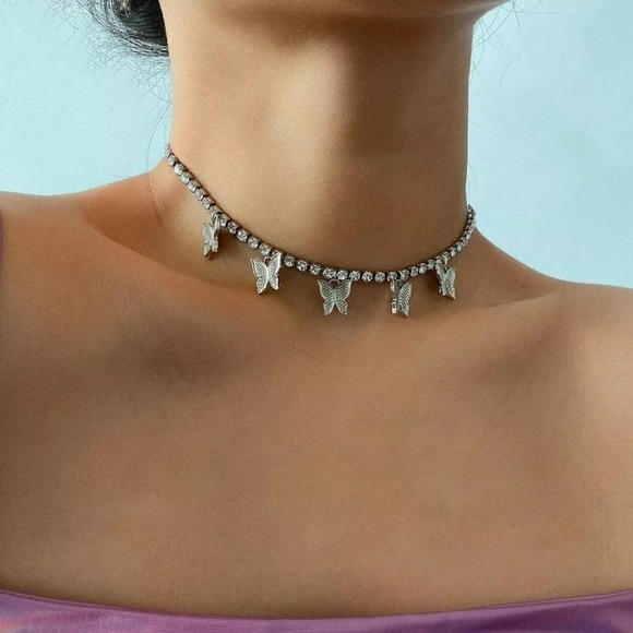 Annajays Boutique Jewelry - SALE! BUTTERFLY TENNIS NECKLACE CHOKER IN SILVER